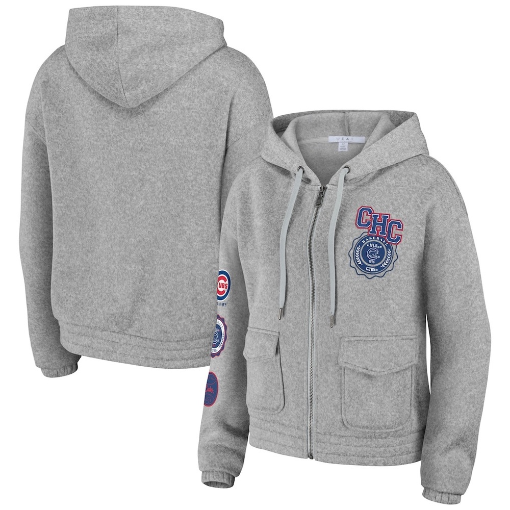 NWT Women's WEAR by Erin Andrews Gray Chicago Cubs Full-Zip Hoodie